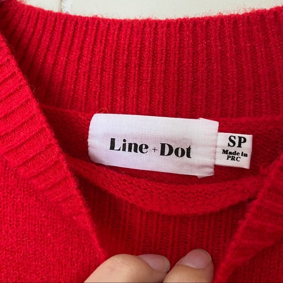 Line & Dot Ruffle Sleeve Crewneck Red Sweater Small - Picture 4 of 6